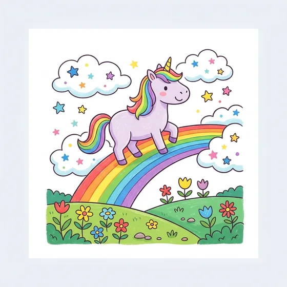 A colorful unicorn picture before it is turned into a coloring page